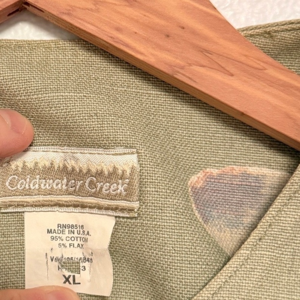 Coldwater Creek Jacket XL Green Floral Cotton Linen Blend Cottagecore Boho Art - Picture 3 of 10